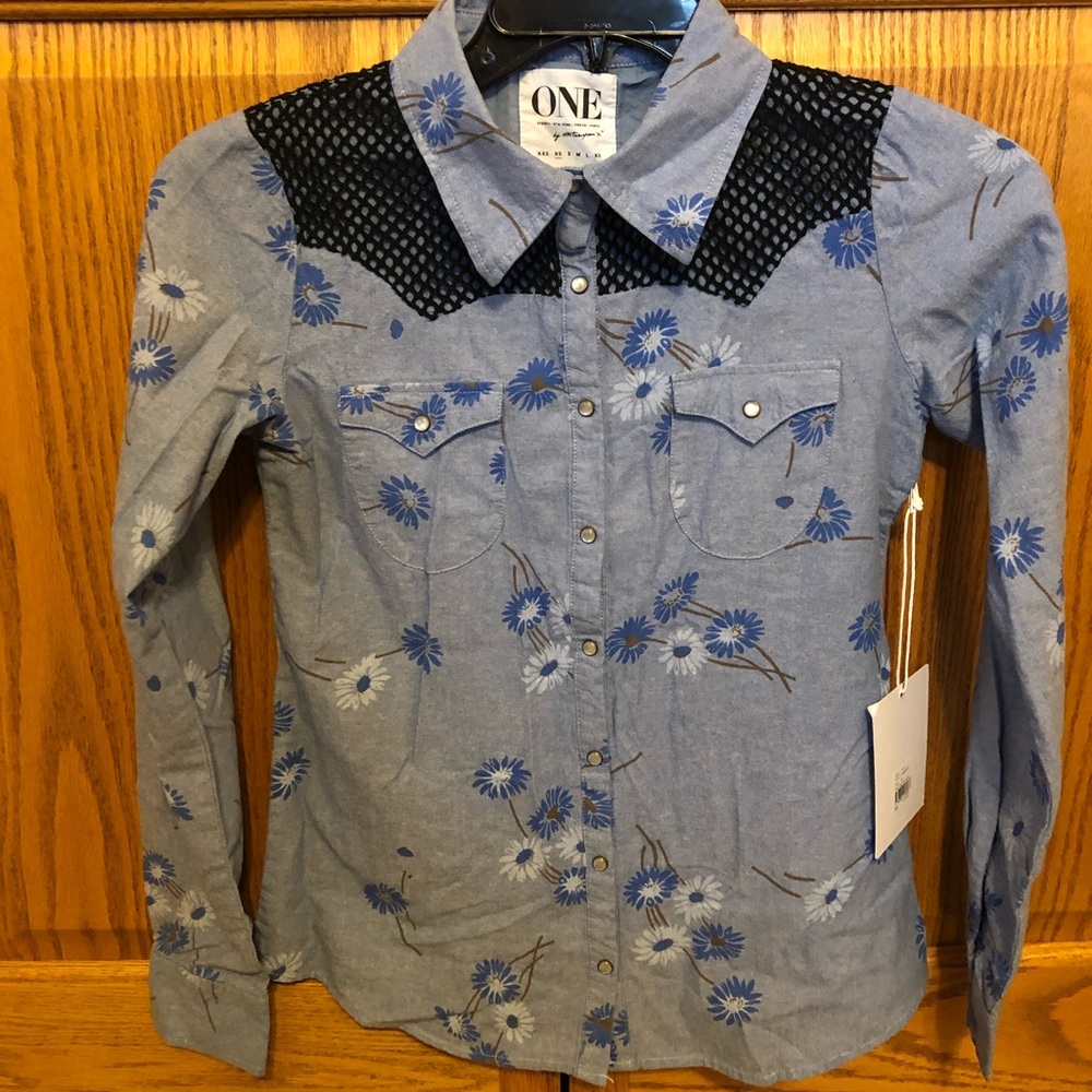 One Teaspoon chambray snap front western shirt.